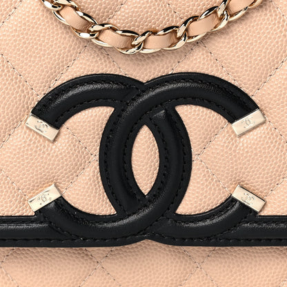 Chanel Caviar Quilted CC Filigree Wallet On Chain WOC Beige Black 8 of 11