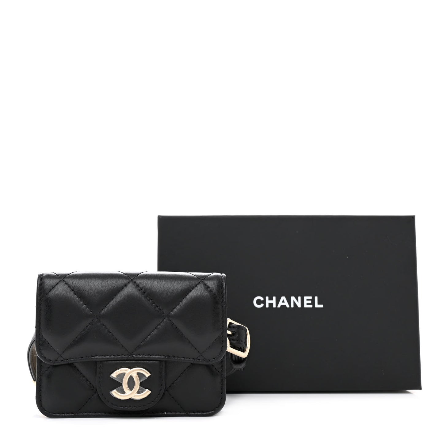 Lambskin Quilted Elegant Chain Mini Flap Belt Bag Black