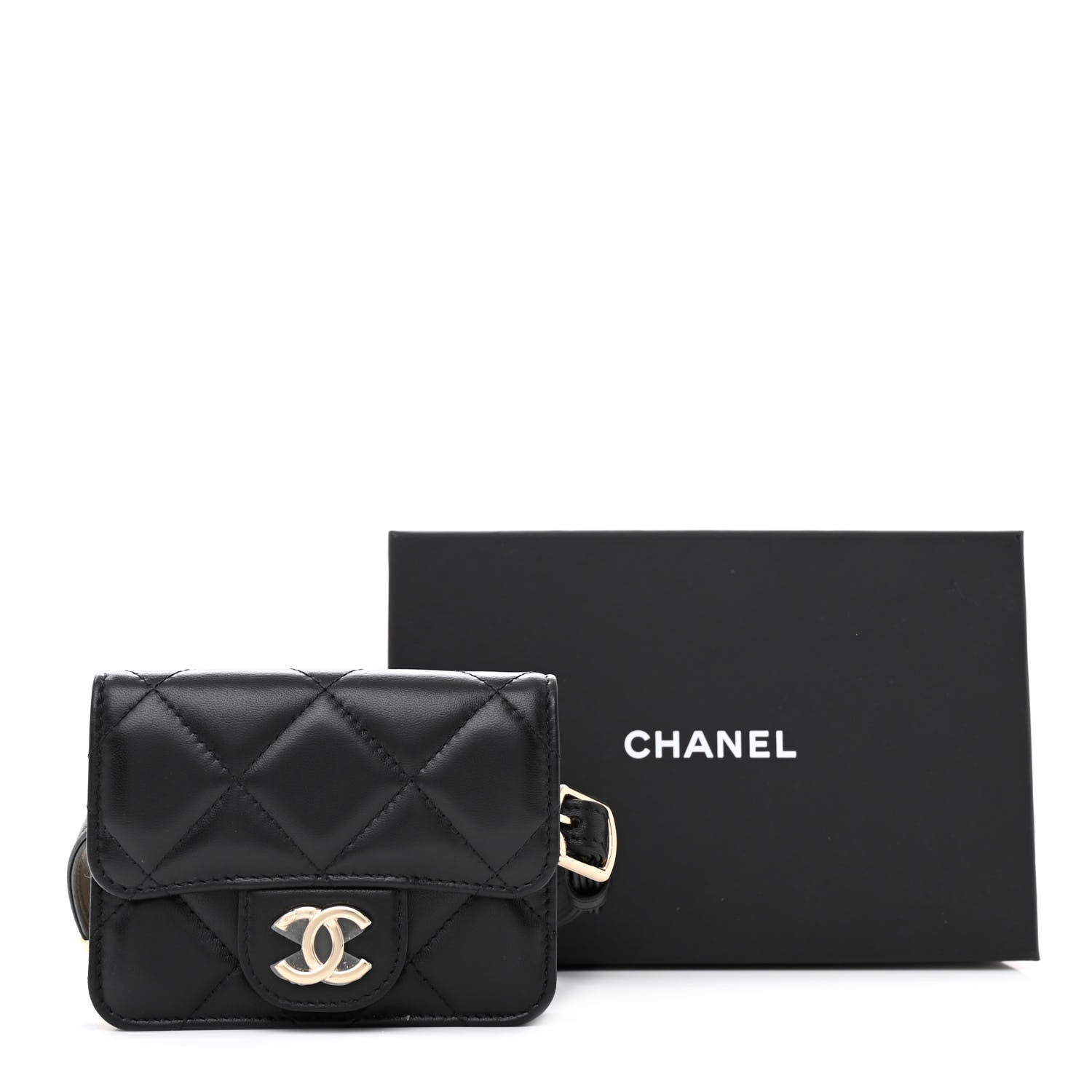 Chanel Lambskin Quilted Elegant Chain Mini Flap Belt Bag Black 12 of 12
