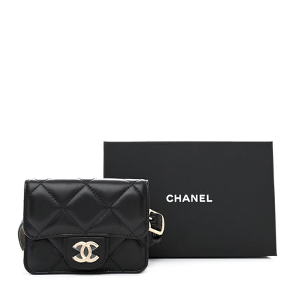 Chanel Lambskin Quilted Elegant Chain Mini Flap Belt Bag Black 12 of 12