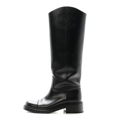 Chanel Calfskin Cap Toe CC Riding Boots 39 Black 1 of 25