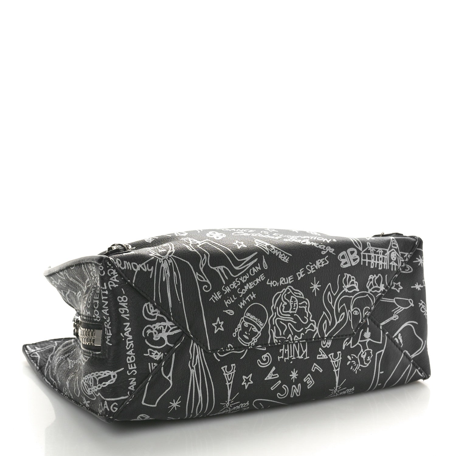 Balenciaga Agneau Graffiti Papier A6 Zip Around Tote Black White 5 of 10