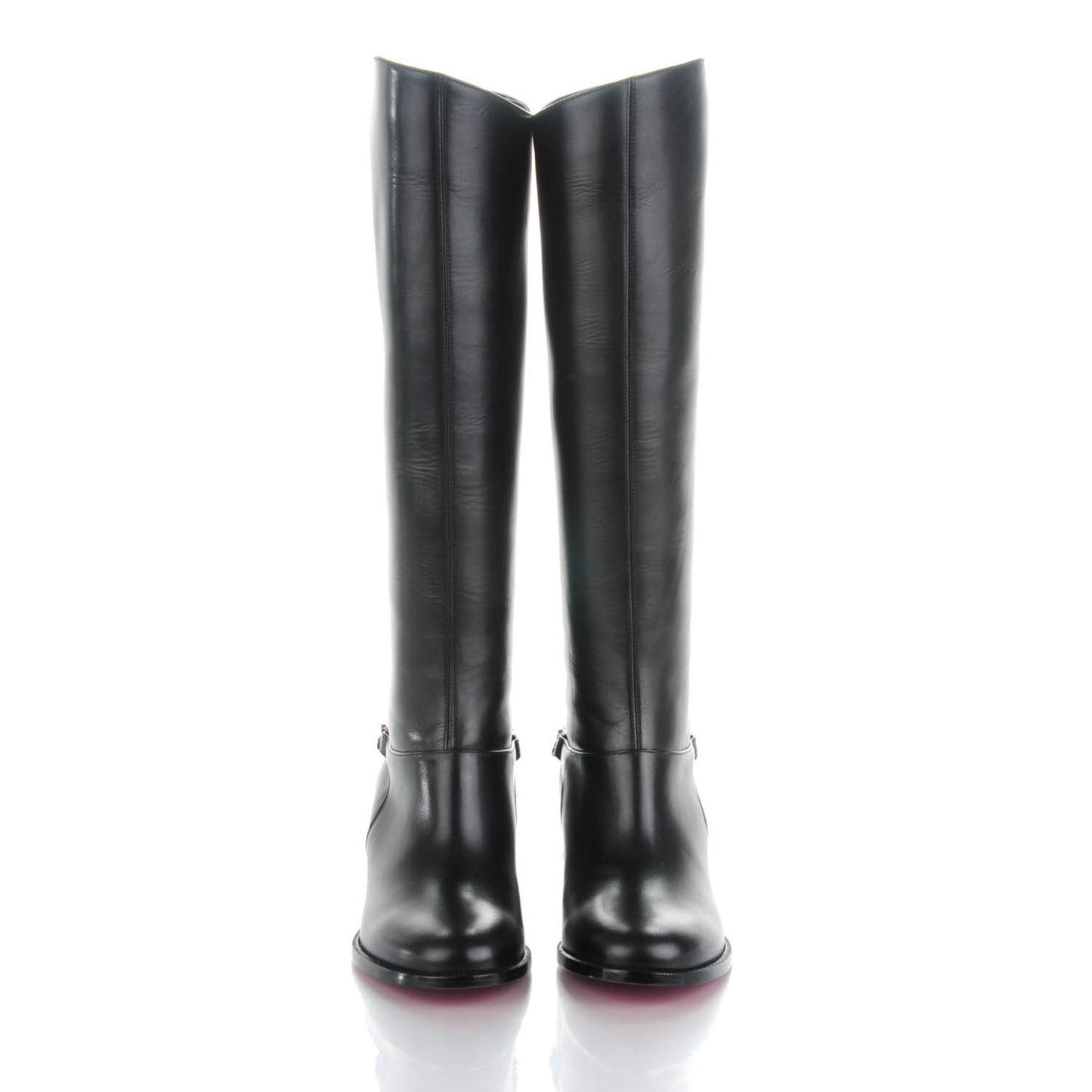 Calfskin Cate Chain Flat Tall Boots 36 Black