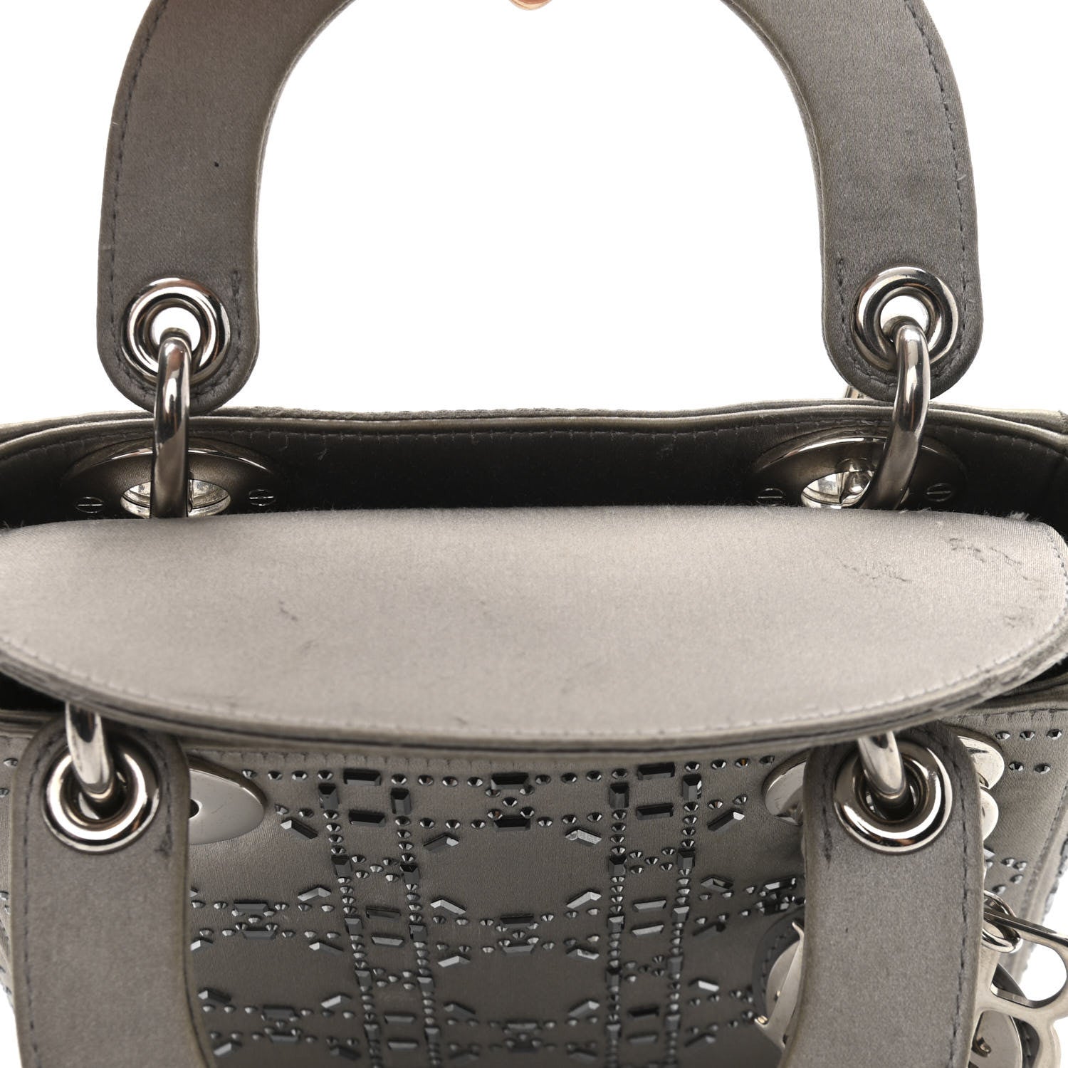 Christian Dior Satin Crystal Cannage Mini Lady Dior Gray 11 of 15