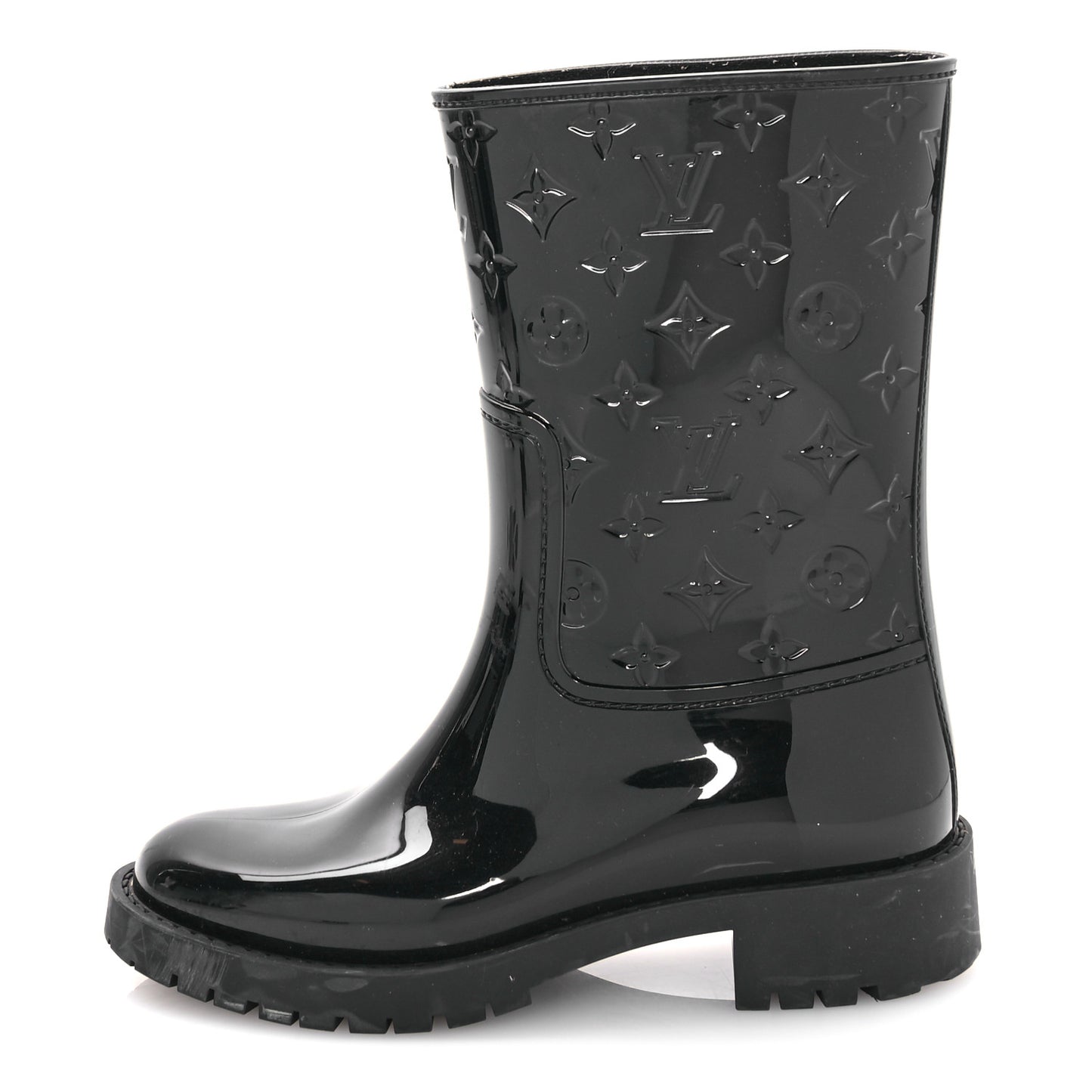 Rubber Embossed Monogram Drops Flat Half Boots 37 Black