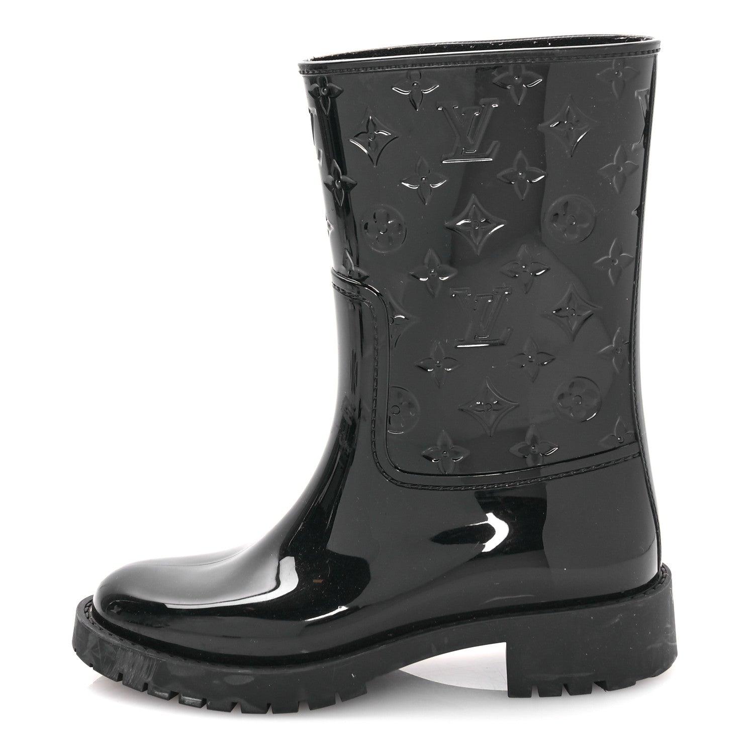 Louis Vuitton Rubber Embossed Monogram Drops Flat Half Boots 37 Black 1 of 8