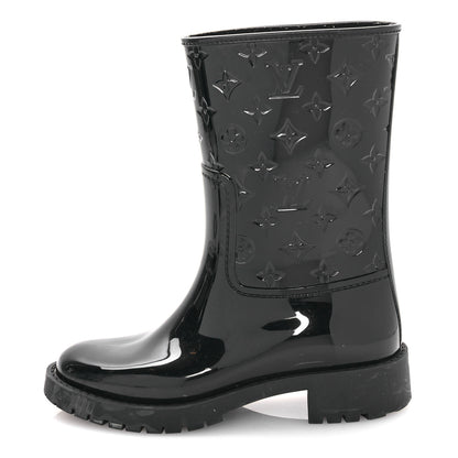 Louis Vuitton Rubber Embossed Monogram Drops Flat Half Boots 37 Black 1 of 8