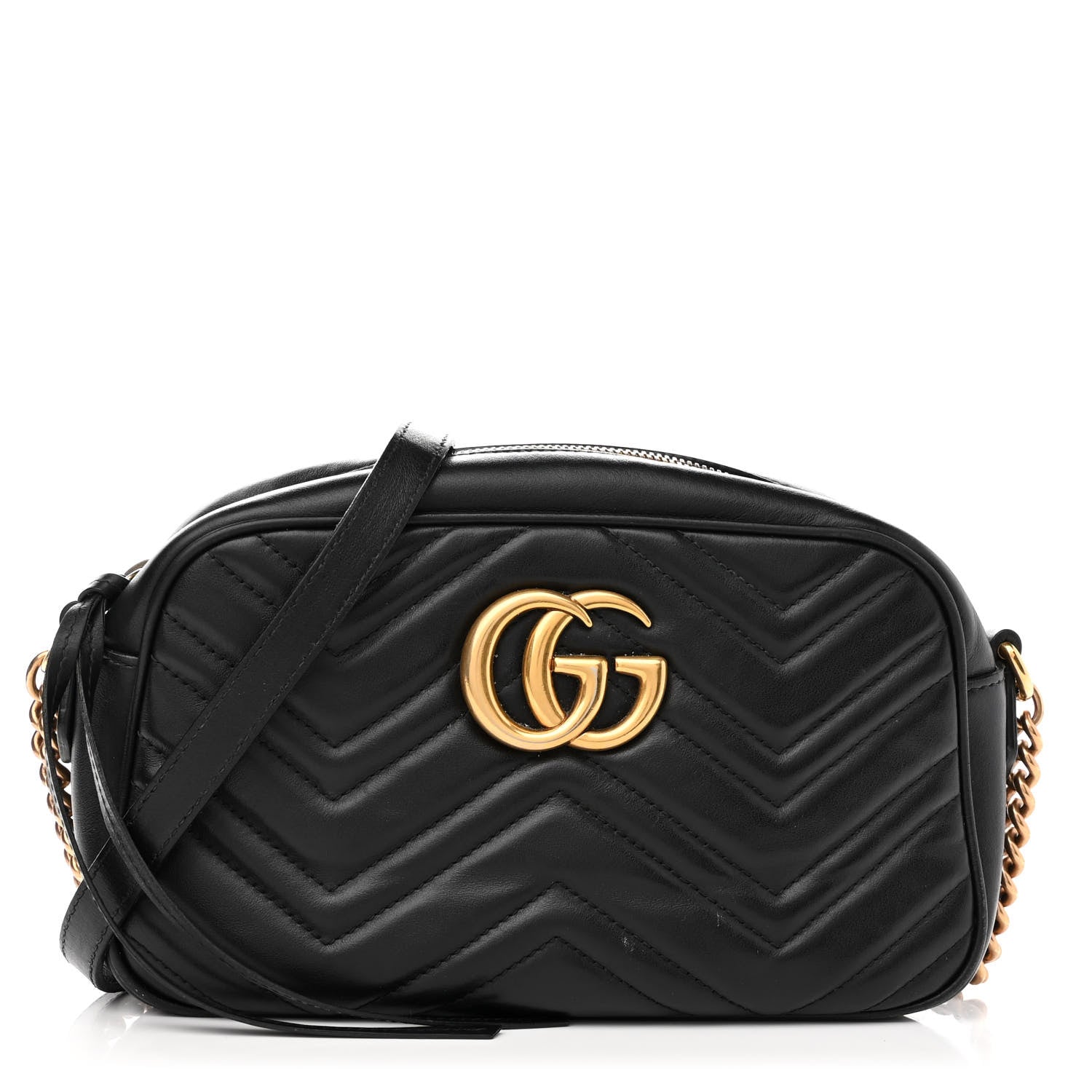 Gucci Calfskin Matelasse Small GG Marmont Chain Shoulder Bag Black 1 of 12