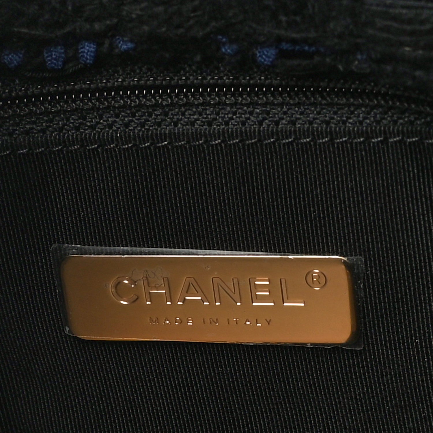 Chanel Tweed Quilted Large Chanel 19 Flap Black Navy Gold 6 of 13