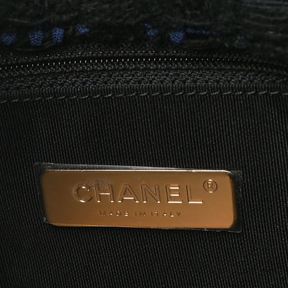 Chanel Tweed Quilted Large Chanel 19 Flap Black Navy Gold 6 of 13