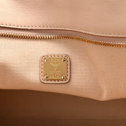 MCM Visetos Medium Studded Rabbit Top Zip Shopper Tote Beige 6 of 14