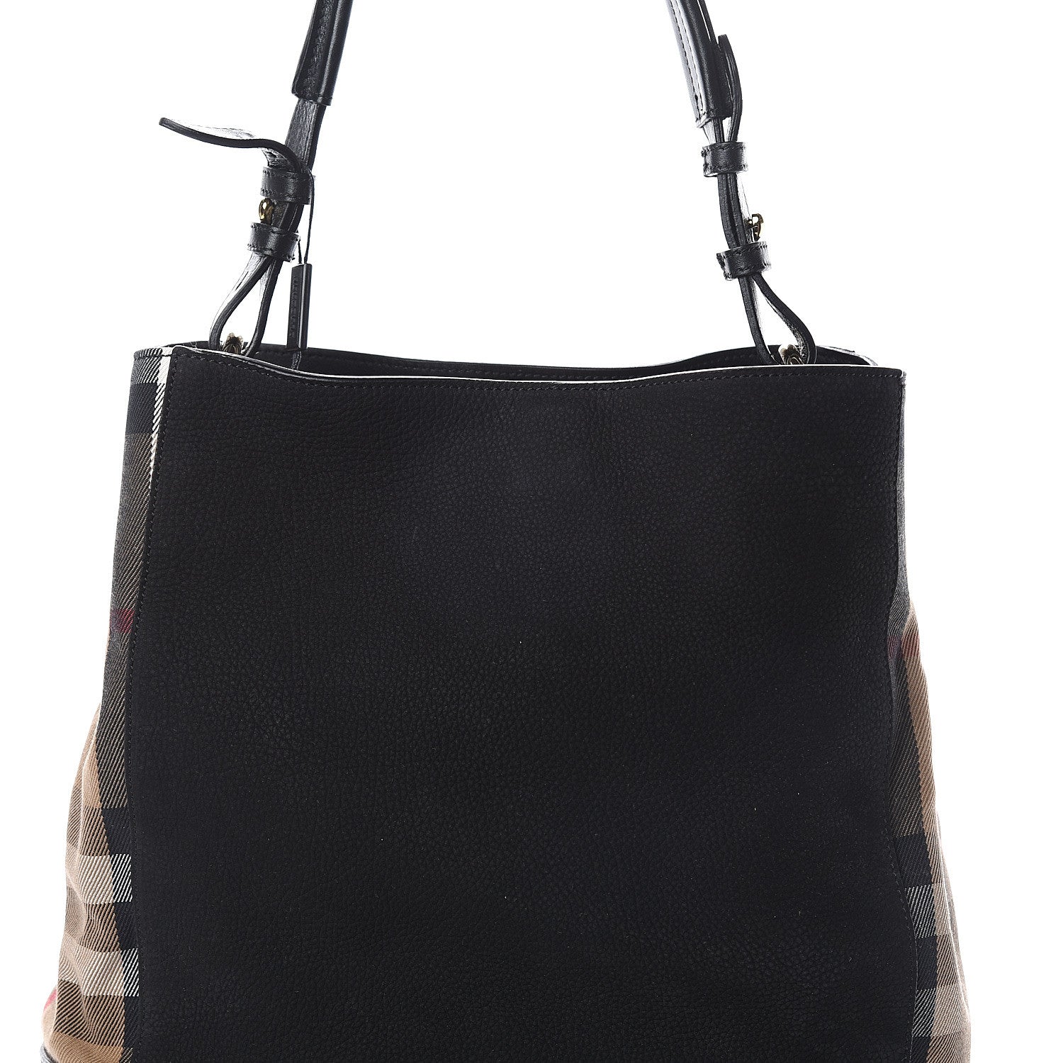 Burberry Nubuck Canvas Check Beckett Bucket Bag Black 6 of 8