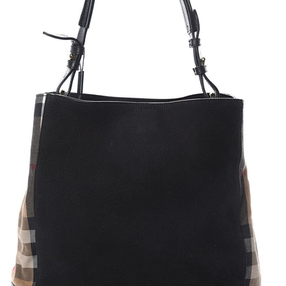 Burberry Nubuck Canvas Check Beckett Bucket Bag Black 6 of 8