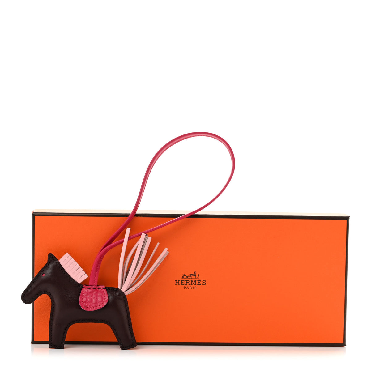Hermes Milo Lambskin Matte Alligator Touch Grigri Rodeo Horse Bag Charm PM Rouge Sellier Framboise Rose Sakura 4 of 4