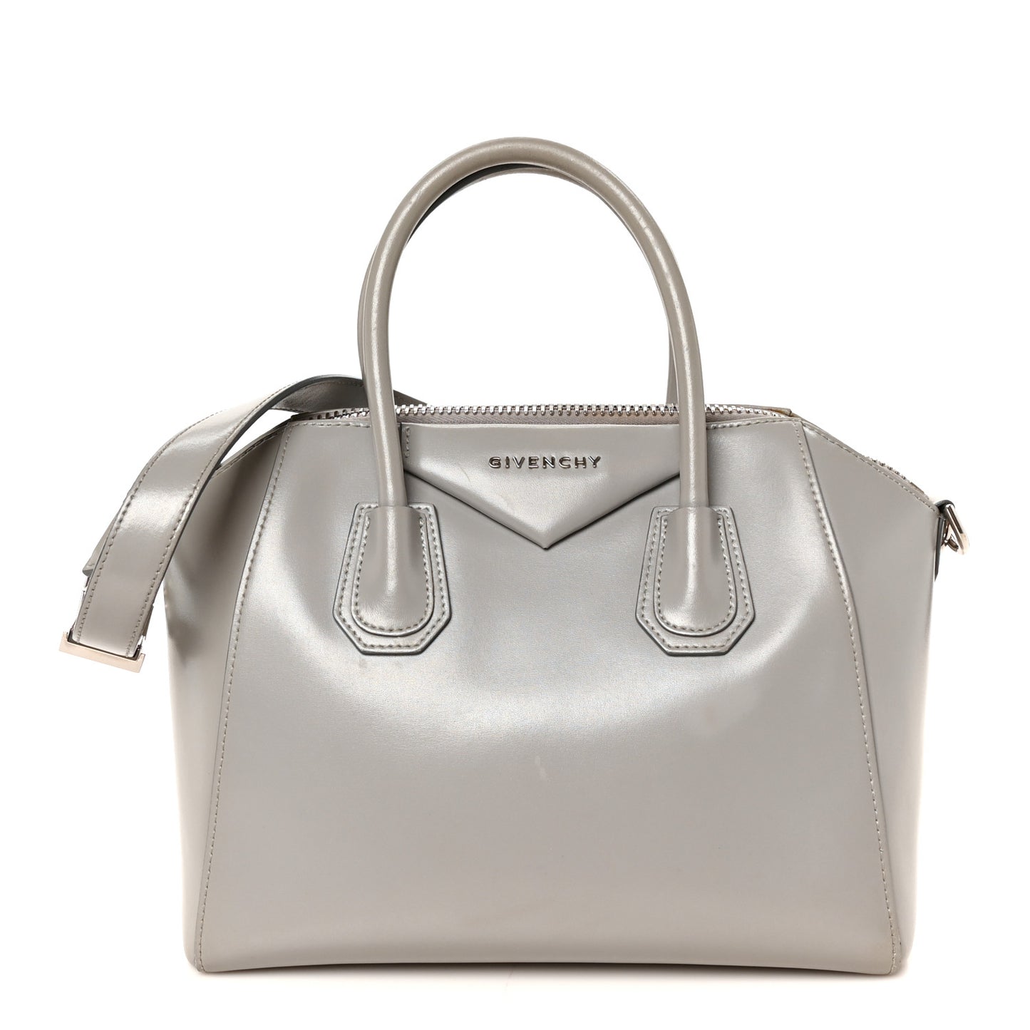 Shiny Lord Calfskin Small Antigona Pearl Grey