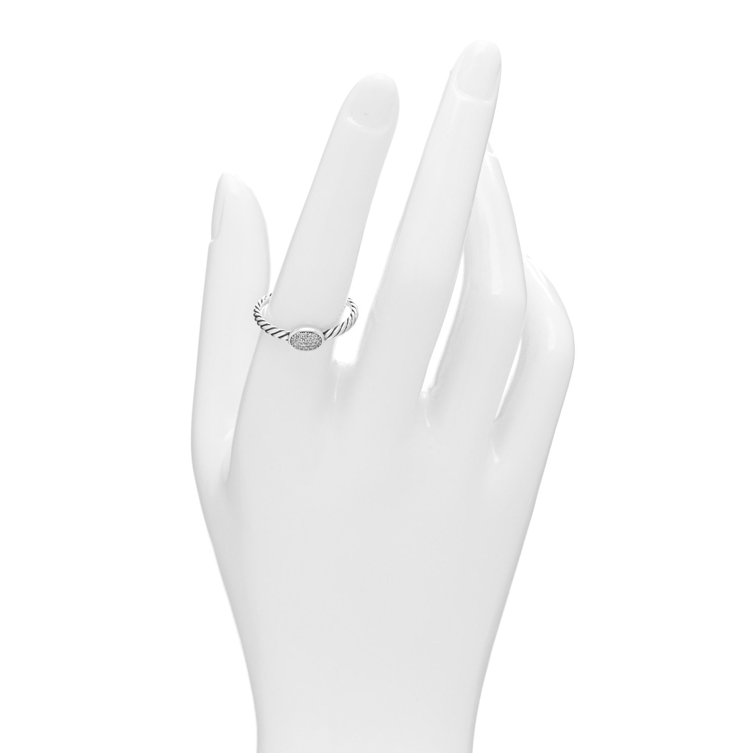 David Yurman Sterling Silver Diamond Pave Cable Classics Oval Ring 56 7.75 2 of 4