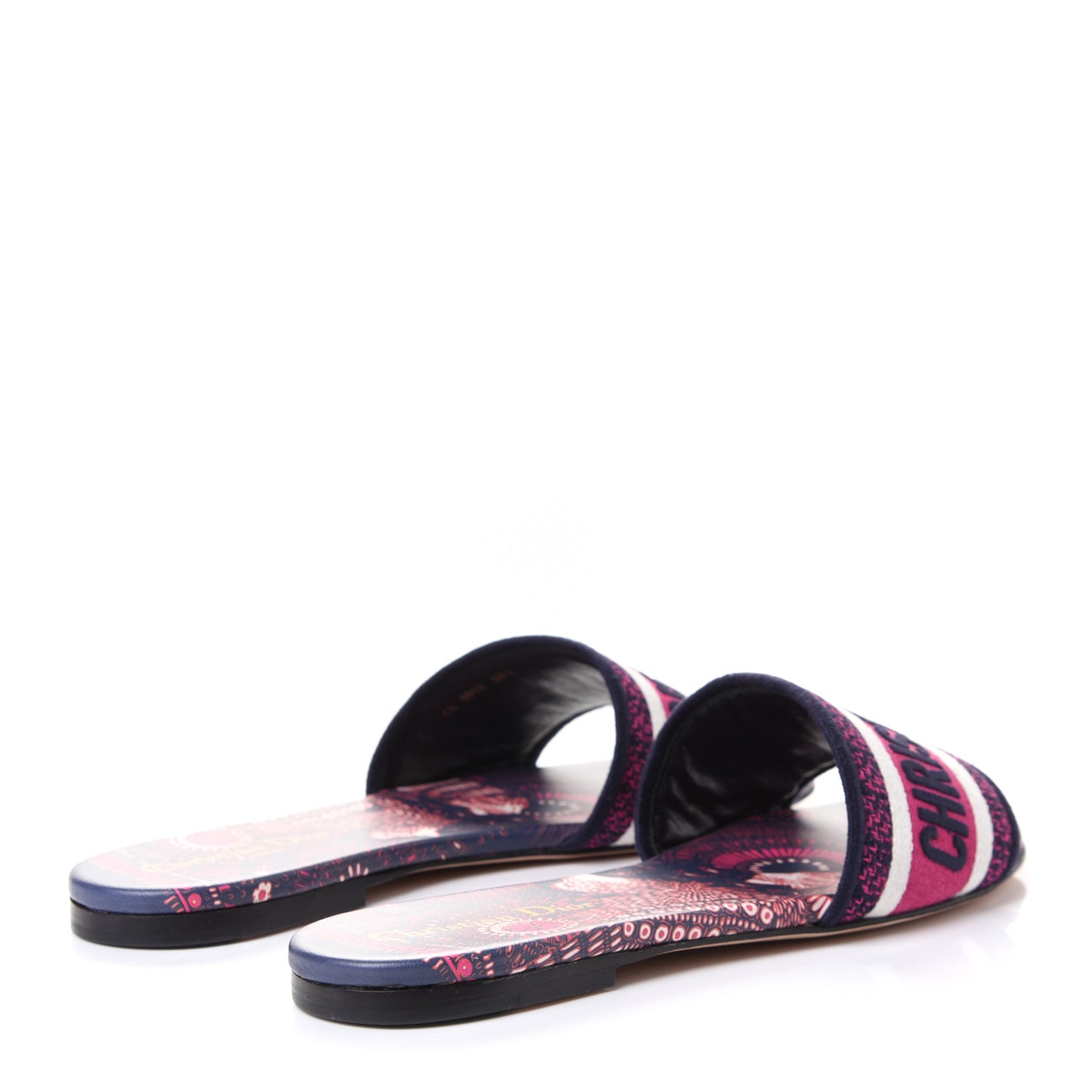 Canvas Embroidered Animals Dway Mules Slide Sandals 38.5 Deep Blue Fuchsia
