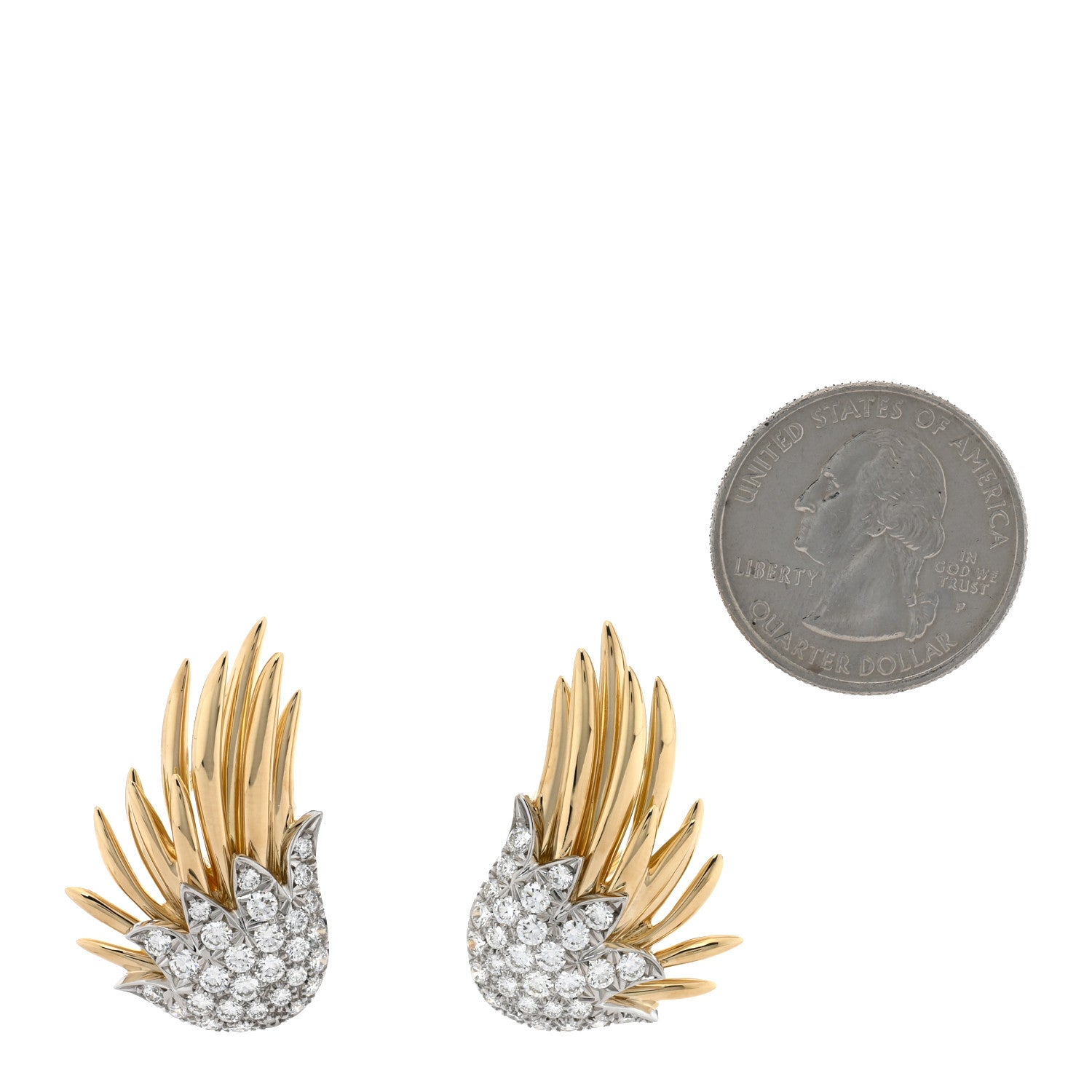 Tiffany 18K Yellow Gold Platinum Diamond Schlumberger Flame Clip On Earrings 2 of 5