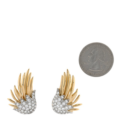Tiffany 18K Yellow Gold Platinum Diamond Schlumberger Flame Clip On Earrings 2 of 5