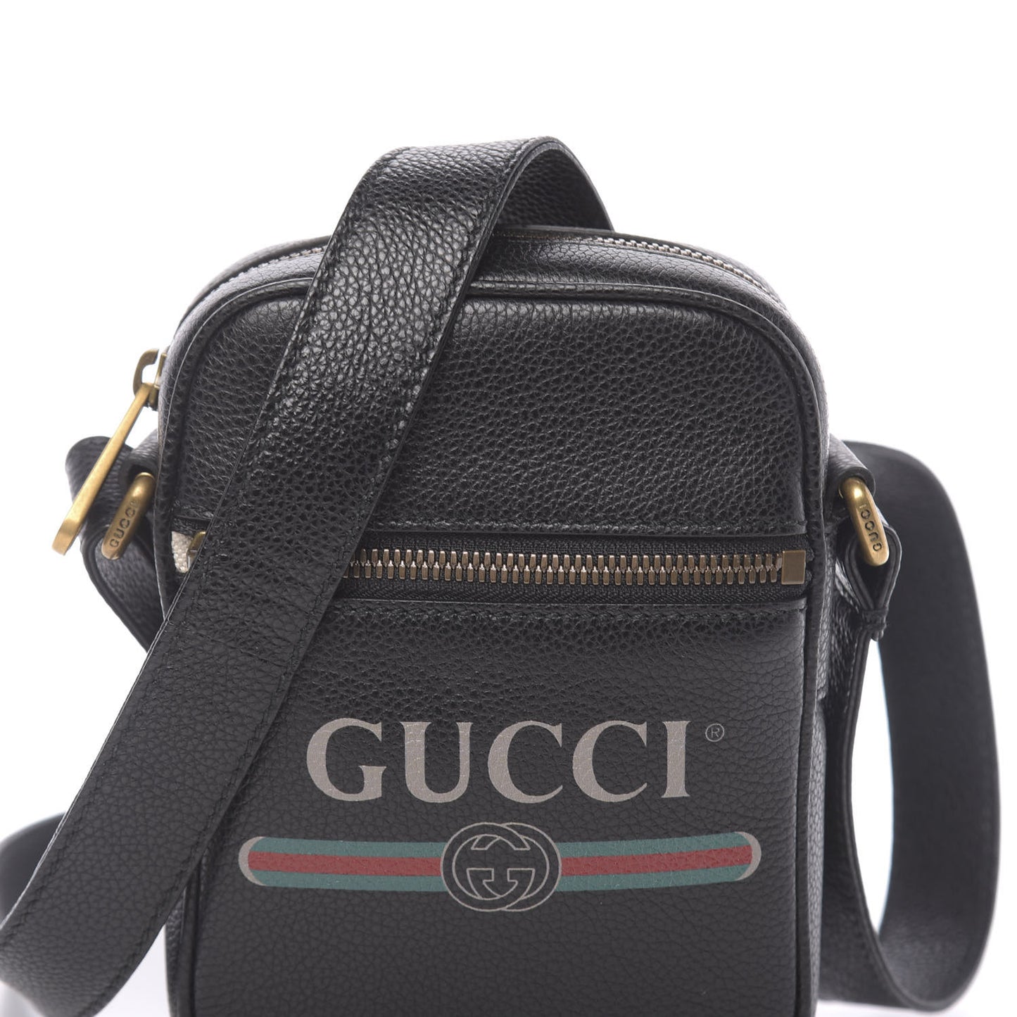 Grained Calfskin Mini Logo Messenger Bag Black