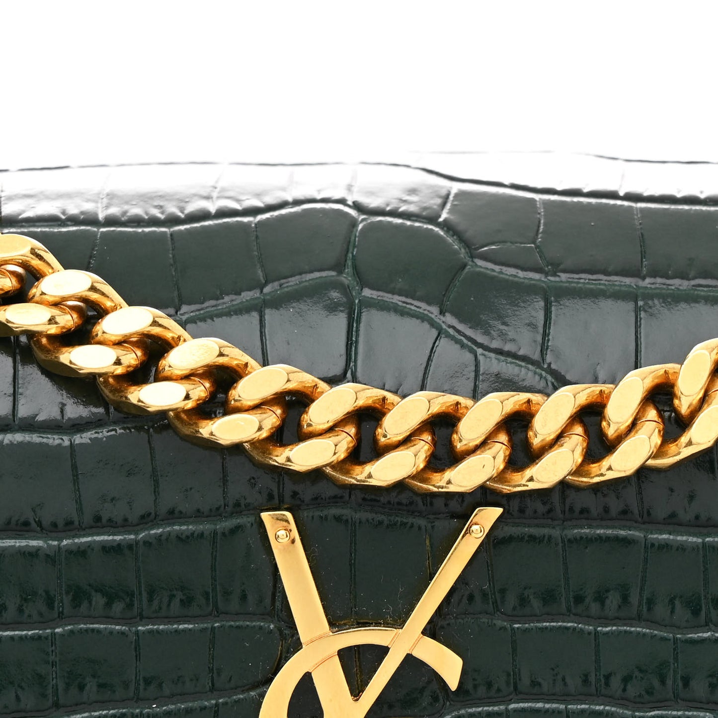 Calfskin Crocodile Embossed Medium Monogram Sunset Dark Green
