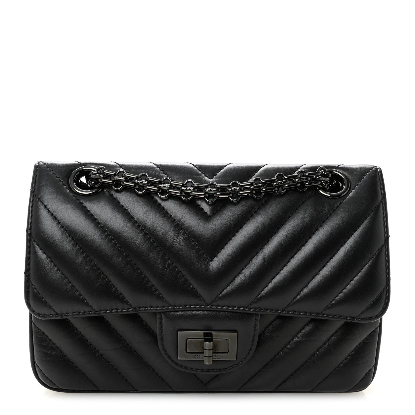 Aged Calfskin Chevron Quilted 2.55 Reissue Mini Flap So Black