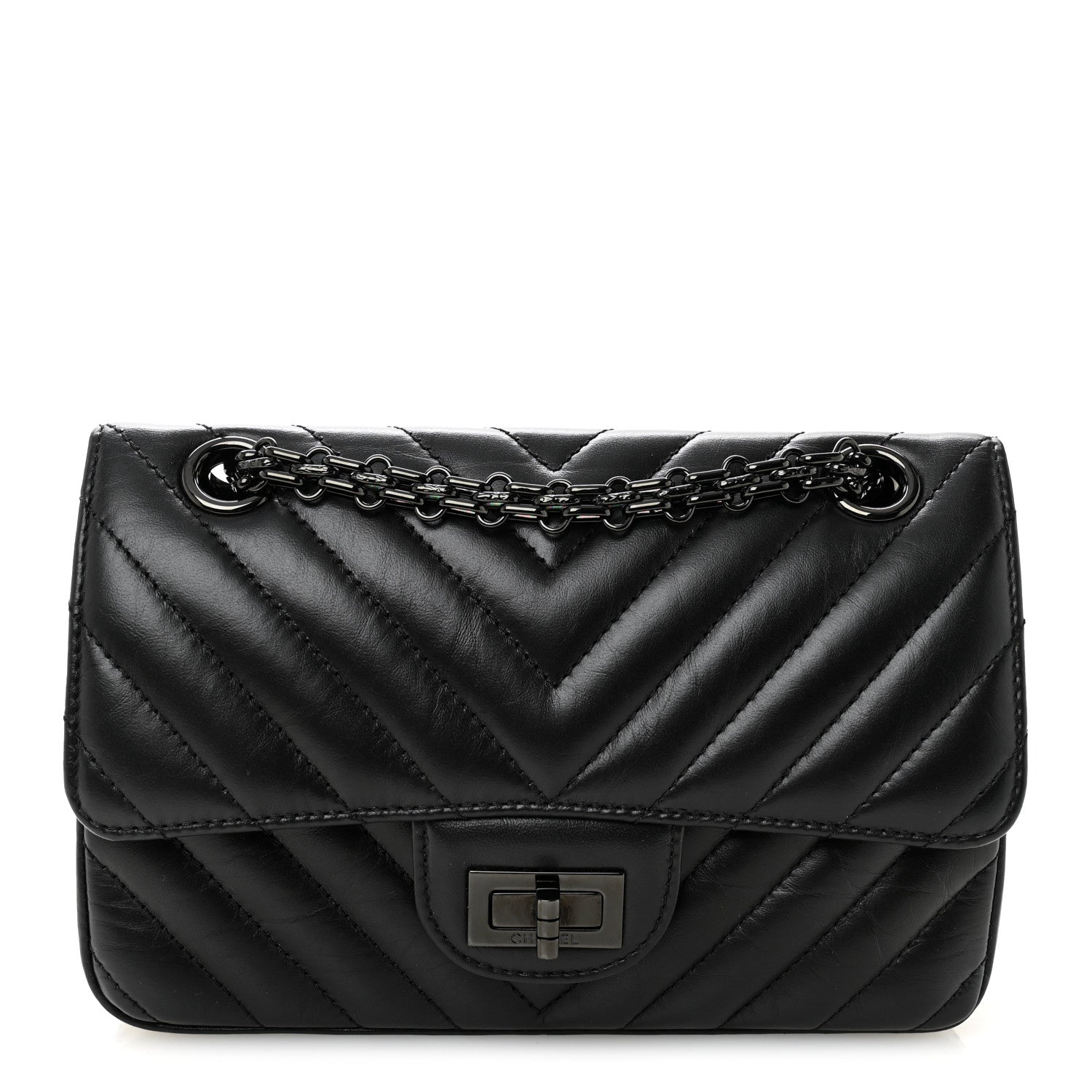 Chanel Aged Calfskin Chevron Quilted 2.55 Reissue Mini Flap So Black 1 of 11