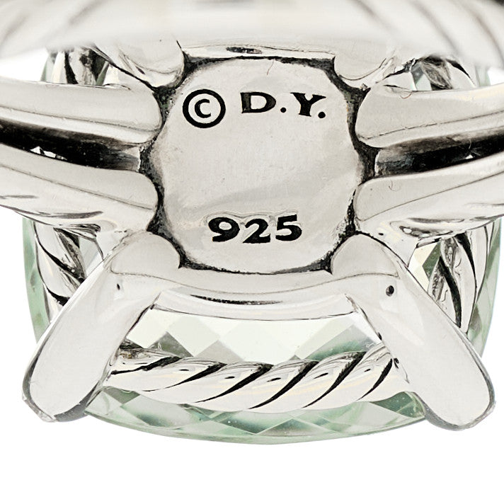 Sterling Silver Diamond Prasiolite 14mm Chatelaine Ring 60 9