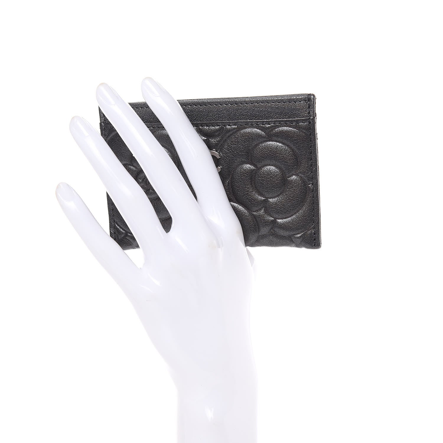 Chanel Goatskin Camellia Embossed Card Holder Grey 3 of 10