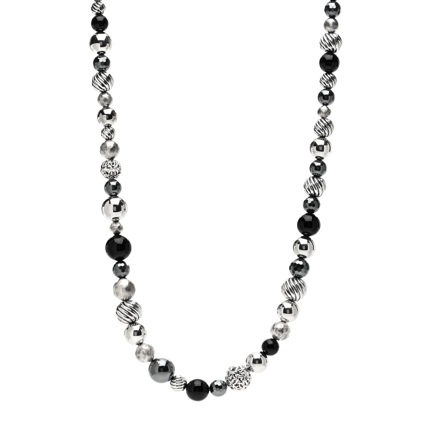 Sterling Silver Black Onyx Hematite Elements Long Toggle Necklace
