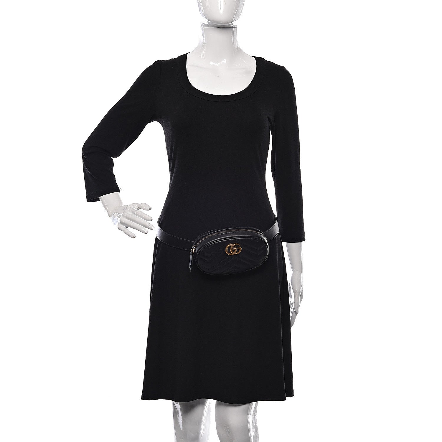 Gucci Calfskin Matelasse GG Marmont Belt Bag 85 34 Black 2 of 10