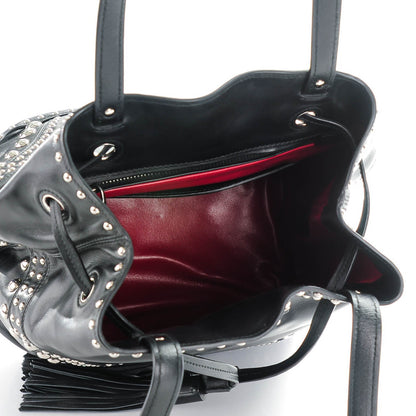 Prada Soft Calf Studded Drawstring Bag Nero Black 5 of 8