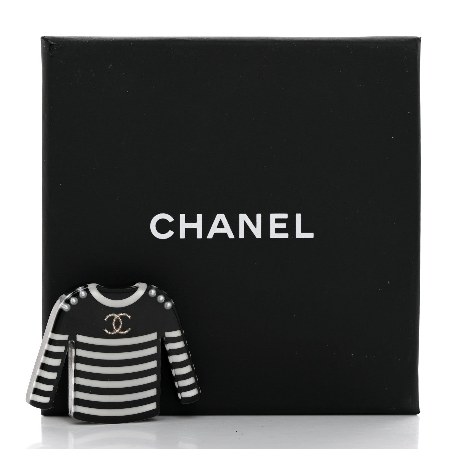 Chanel Resin Sweater CC Brooch Black White 5 of 5