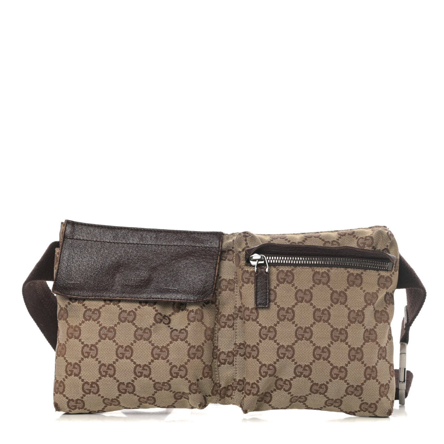 GG Monogram Double Pocket Belt Bag Dark Brown