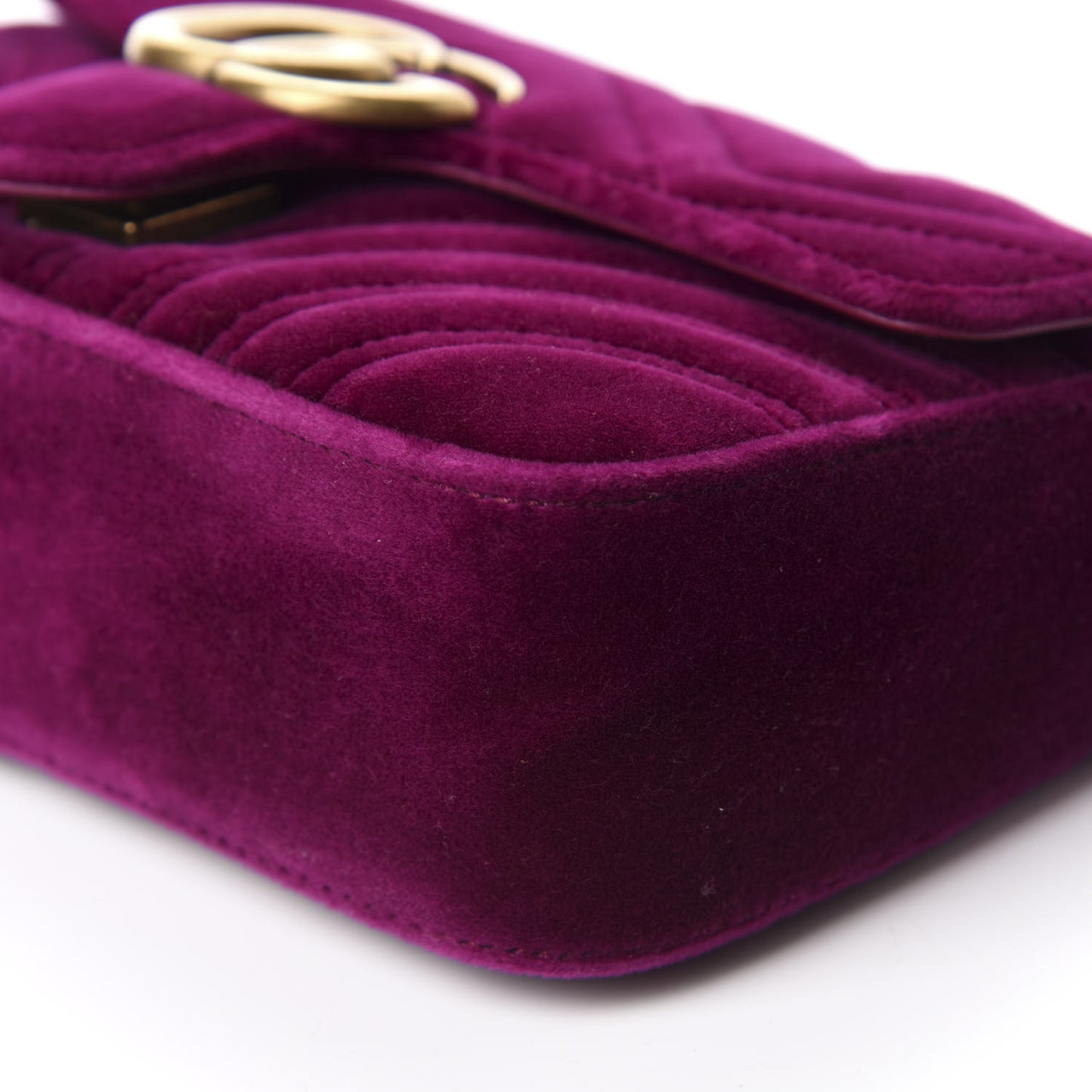 Velvet Matelasse Mini GG Marmont Shoulder Bag Fuchsia Violet Cyclamen