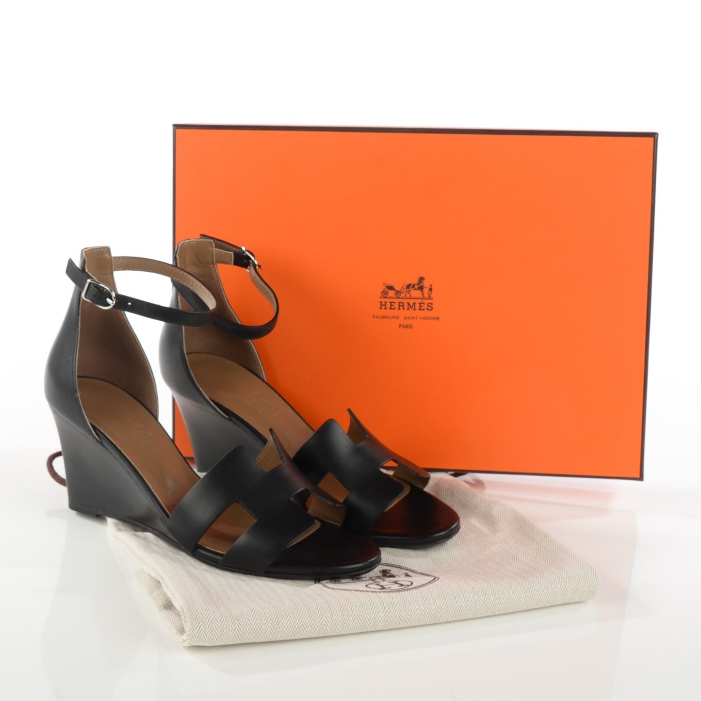Calfskin Legend Wedge Sandals 36.5 Black
