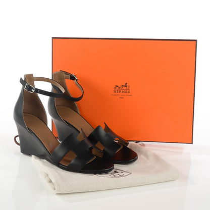 Hermes Calfskin Legend Wedge Sandals 36.5 Black 5 of 8