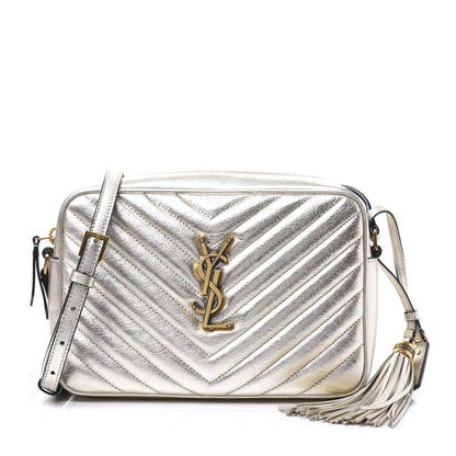 Saint Laurent Metallic Calfskin Matelasse Monogram Lou Camera Bag Platino 1 of 8