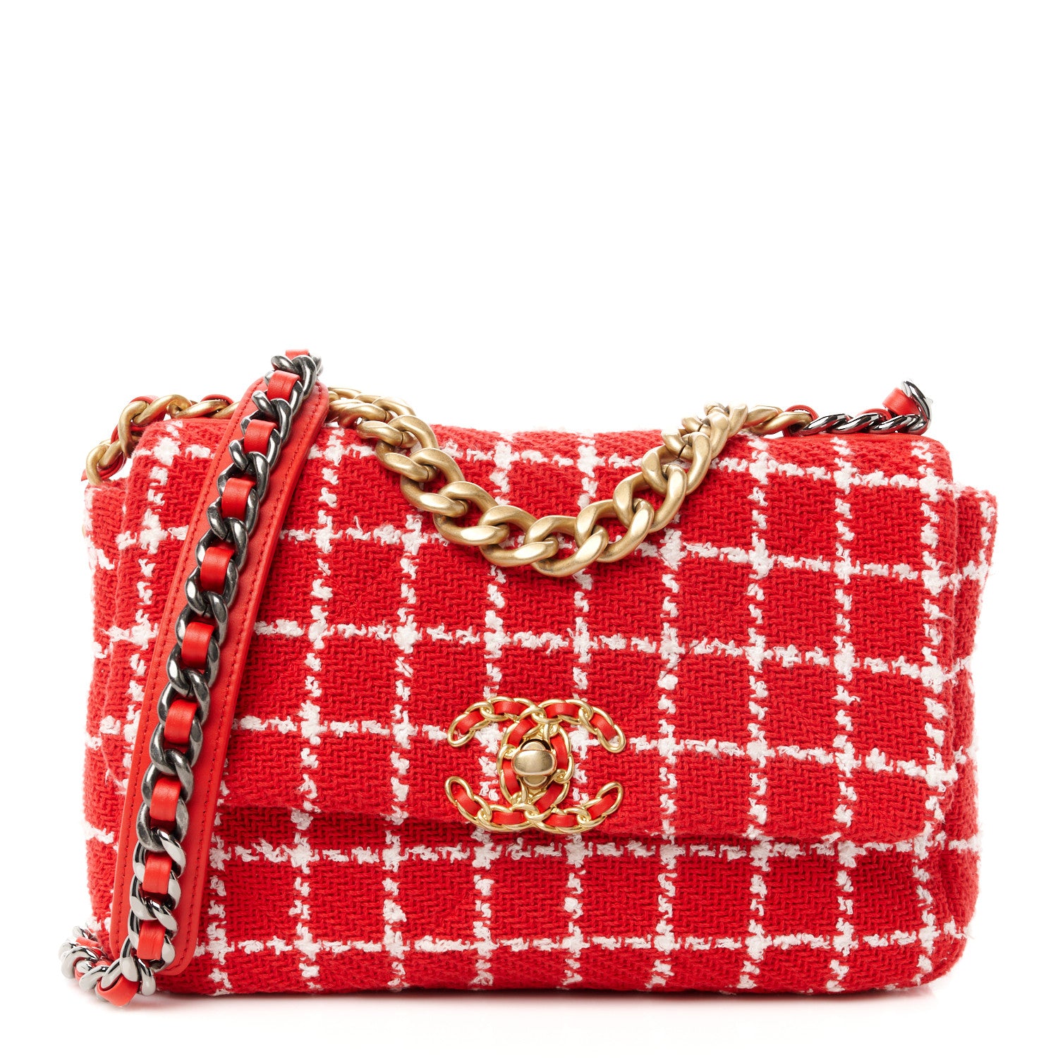 Chanel Tweed Quilted Medium Chanel 19 Flap Red White 1 of 11