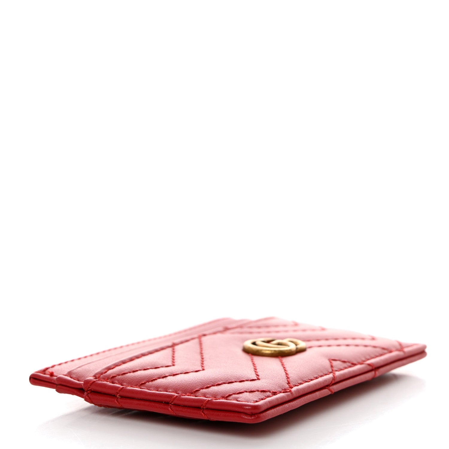 Gucci Calfskin Matelasse GG Marmont Card Holder Hibiscus Red 4 of 7