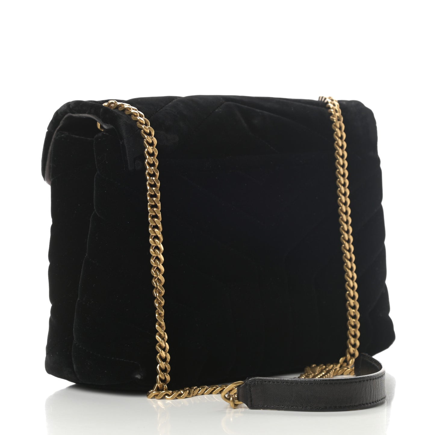 Velvet Y Quilted Monogram Small Loulou Chain Satchel Black
