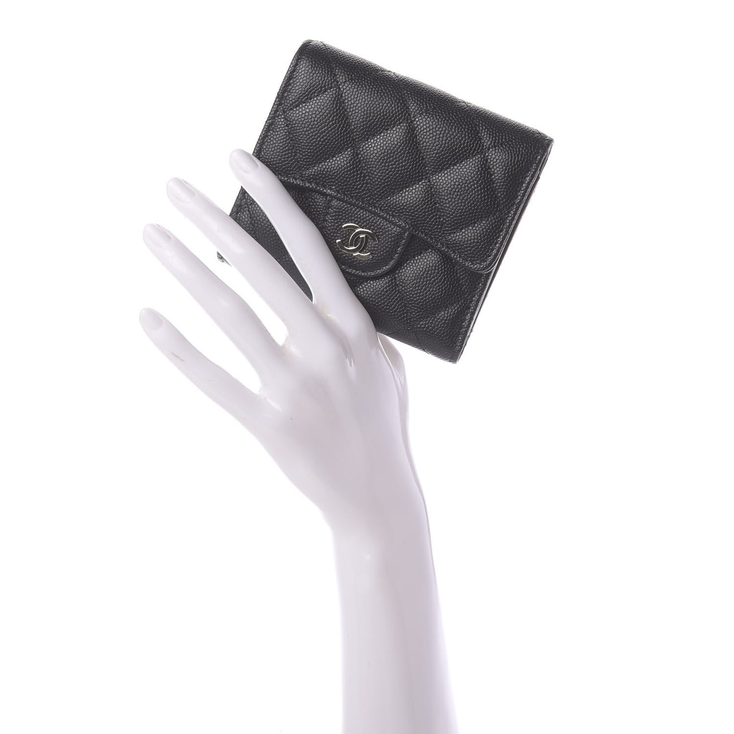 Caviar Quilted Compact Flap Wallet Black