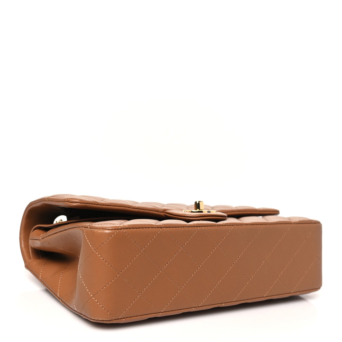 Lambskin Quilted Medium Double Flap Brown