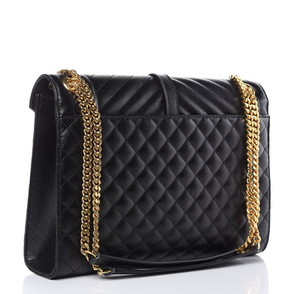 Saint Laurent Grain De Poudre Textured Mixed Matelasse Large Triquilt Monogram Satchel Black 3 of 9