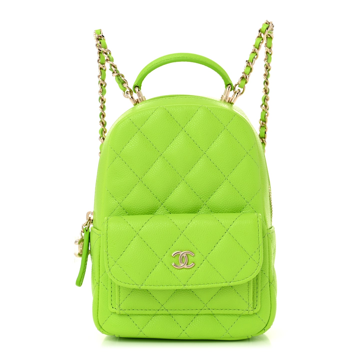 Caviar Quilted CC Mini Classic Backpack Neon Green