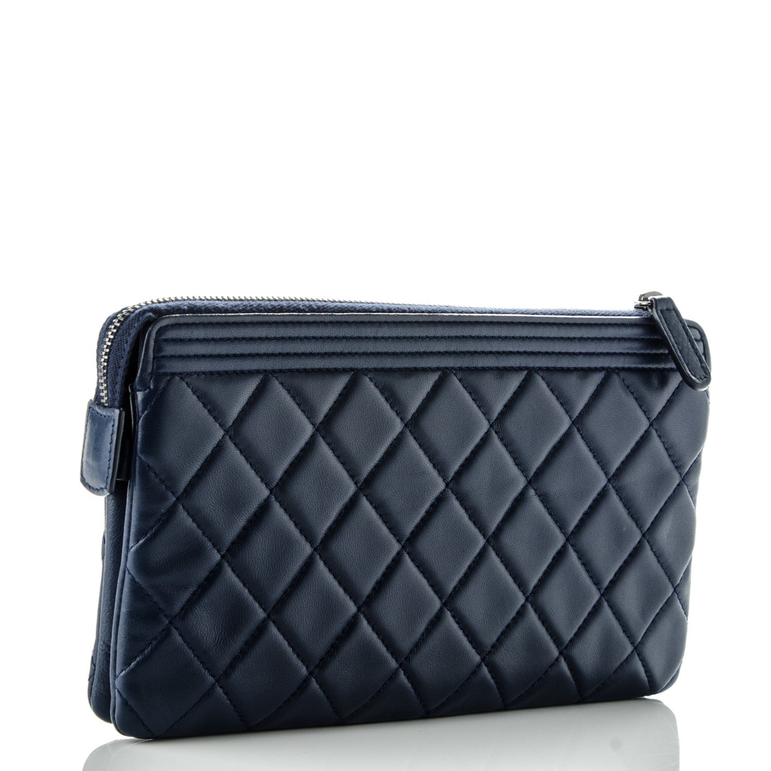 Chanel Lambskin Quilted Small Zipped Boy Clutch Navy 3 of 8