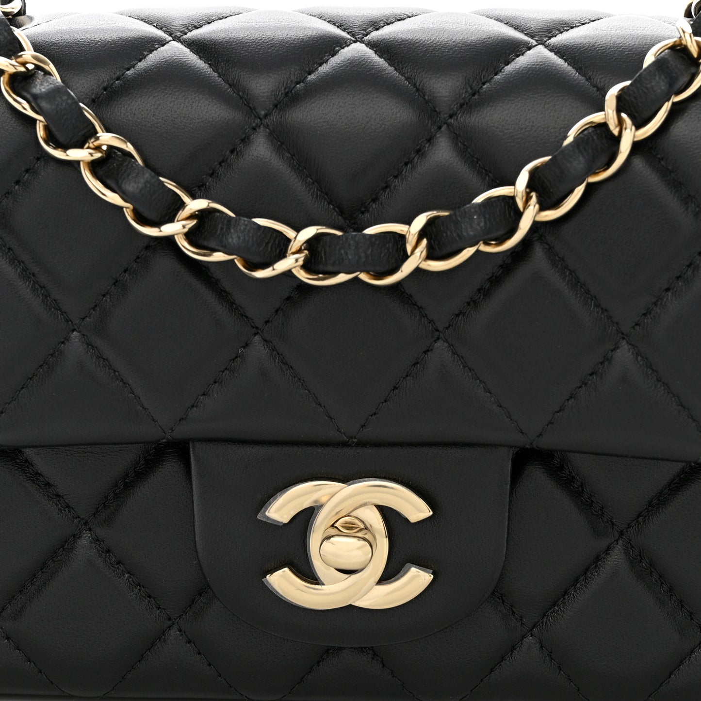 Lambskin Quilted Mini Rectangular Flap Black