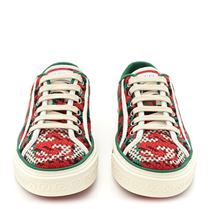Gucci Cotton Wool Web Houndstooth Interlocking G Womens 1977 Tennis Sneakers 35 Red Green 2 of 8