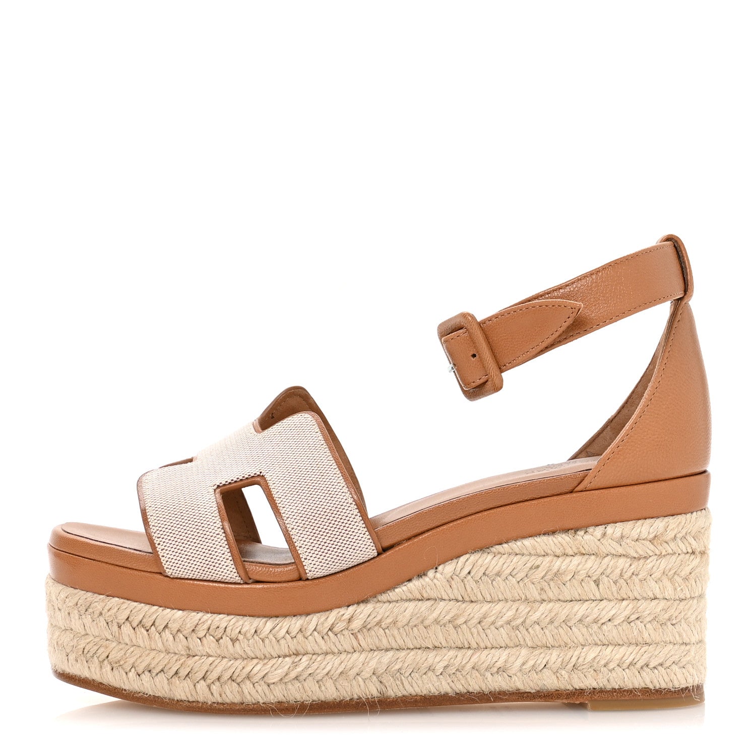 Hermes H Canvas Goatskin Elda Espadrille Wedge Sandals 36 Noisette Natural 1 of 8