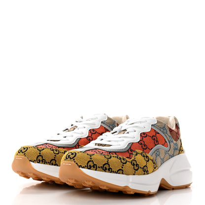 Gucci Monogram Multicolor Demetra Mens Rhyton Sneakers 8.5 Yellow Blue Great White Tabasco 3 of 9